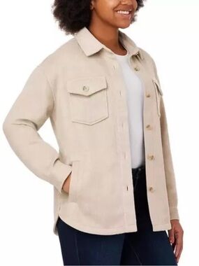 Women's Button-Front Shacket Jacket Cream Tan Member’s Mark Size XS Oversized